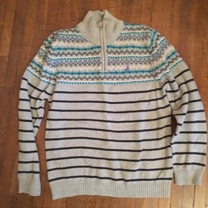 Nautica Fair-Isle quarter-zip/mock-neck, long-sleeved sweater